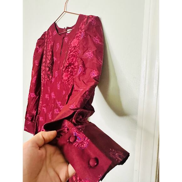 DEREK LAM COLLECTIVE Red Floral Chiffon Keyhole Neckline Parachute Sleeves Dress - Picture 10 of 16